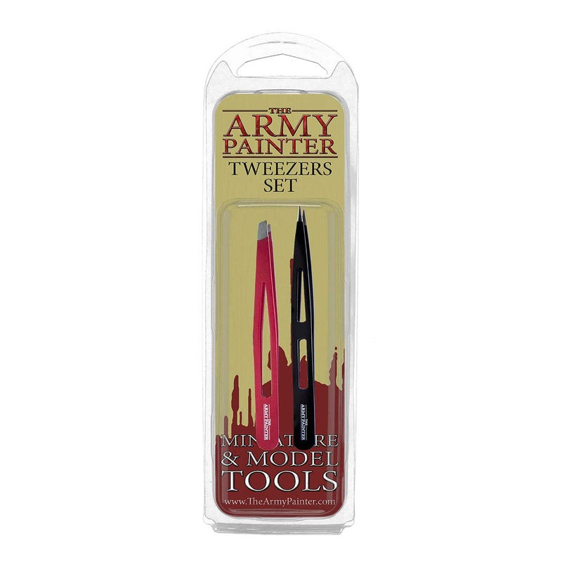 The Army Painter 2-Piece Precision Tweezers, Set of Slant & Pointy Tweezers, Craft Tweezers Precision Fine Point for Assembling Miniatures, Small Crafting Tweezers: 95mm Flat Tip & 103mm Pointy Tip - Image 1